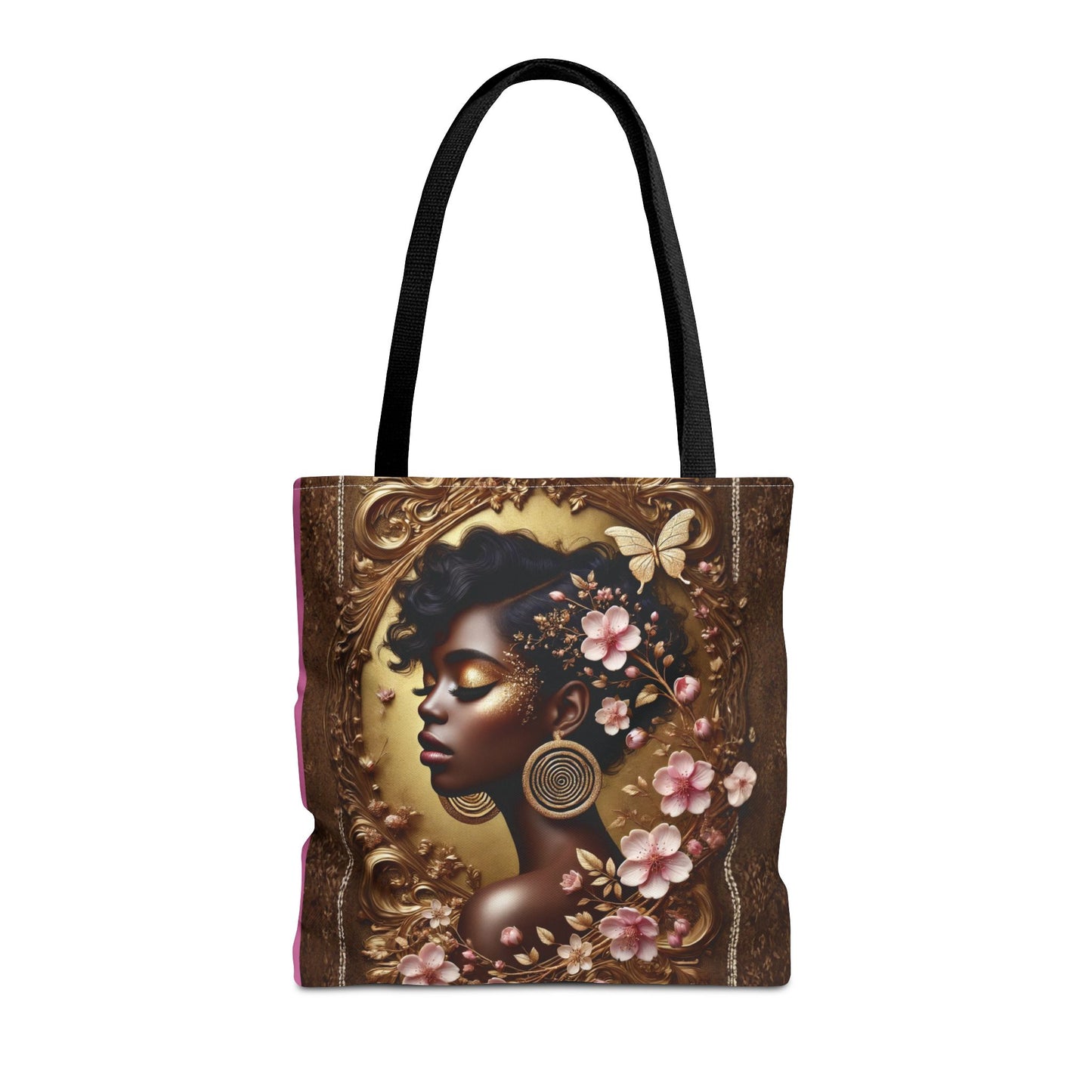 Afrocentric Floral Portrait Tote Bag | Vintage Frame, Butterfly Accents