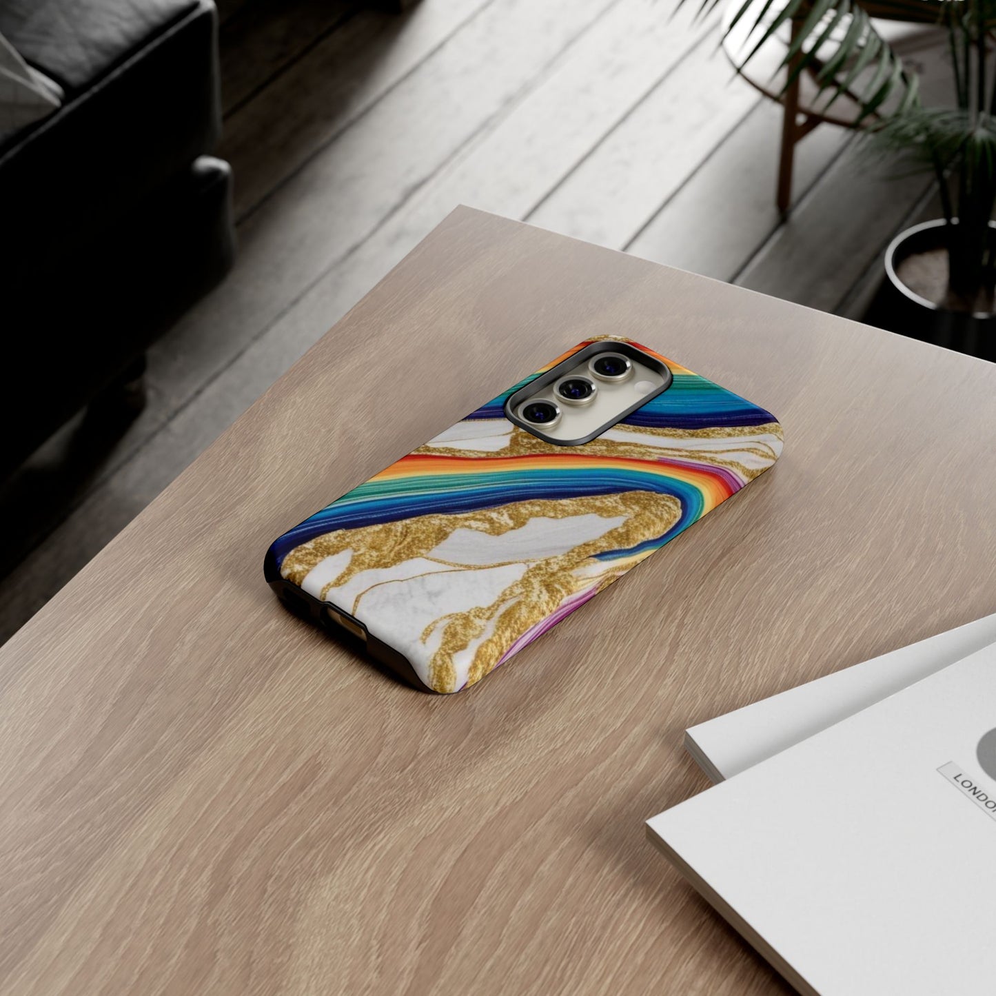 Colorful Marble Phone Case with Rainbow Design, Tough Phone Cover, Customizable Gift, Trendy Cell Accessories, Unique Style