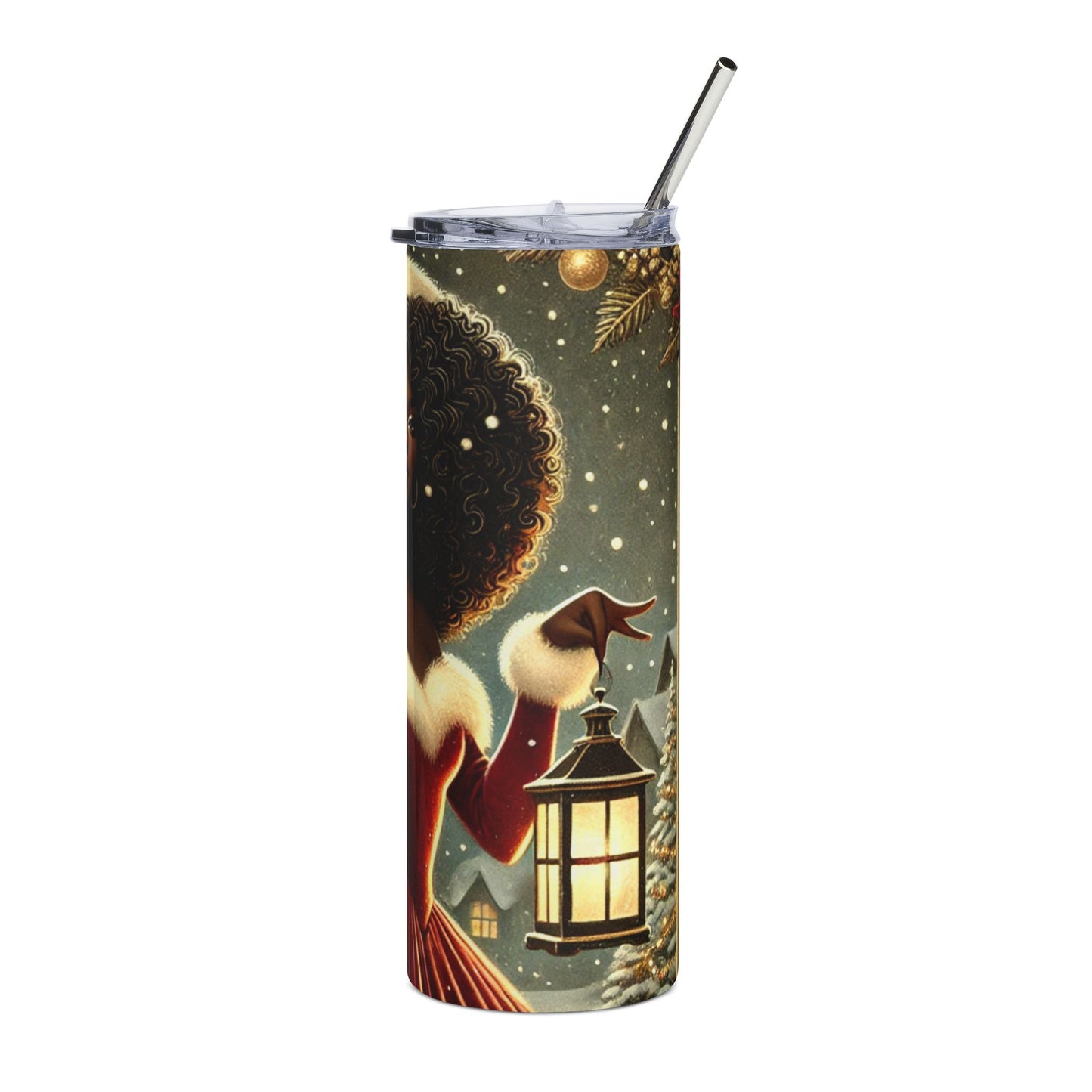 Holiday Themed Stainless Steel Tumbler - 20oz Christmas Drinkware with Elegant Design