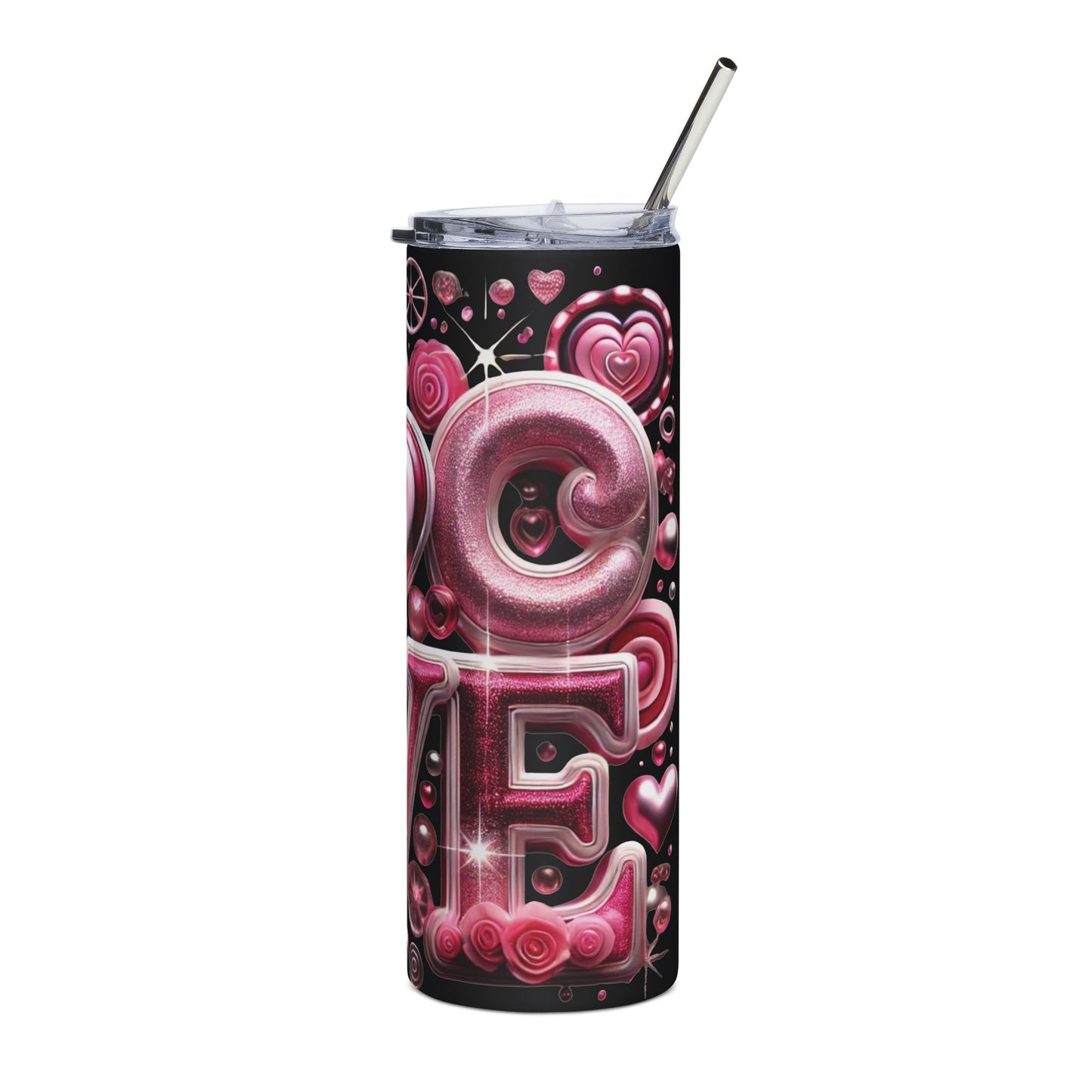 Tumbler - Pink Valentine "LOVE" Stainless Steel 20oz Travel Tumbler