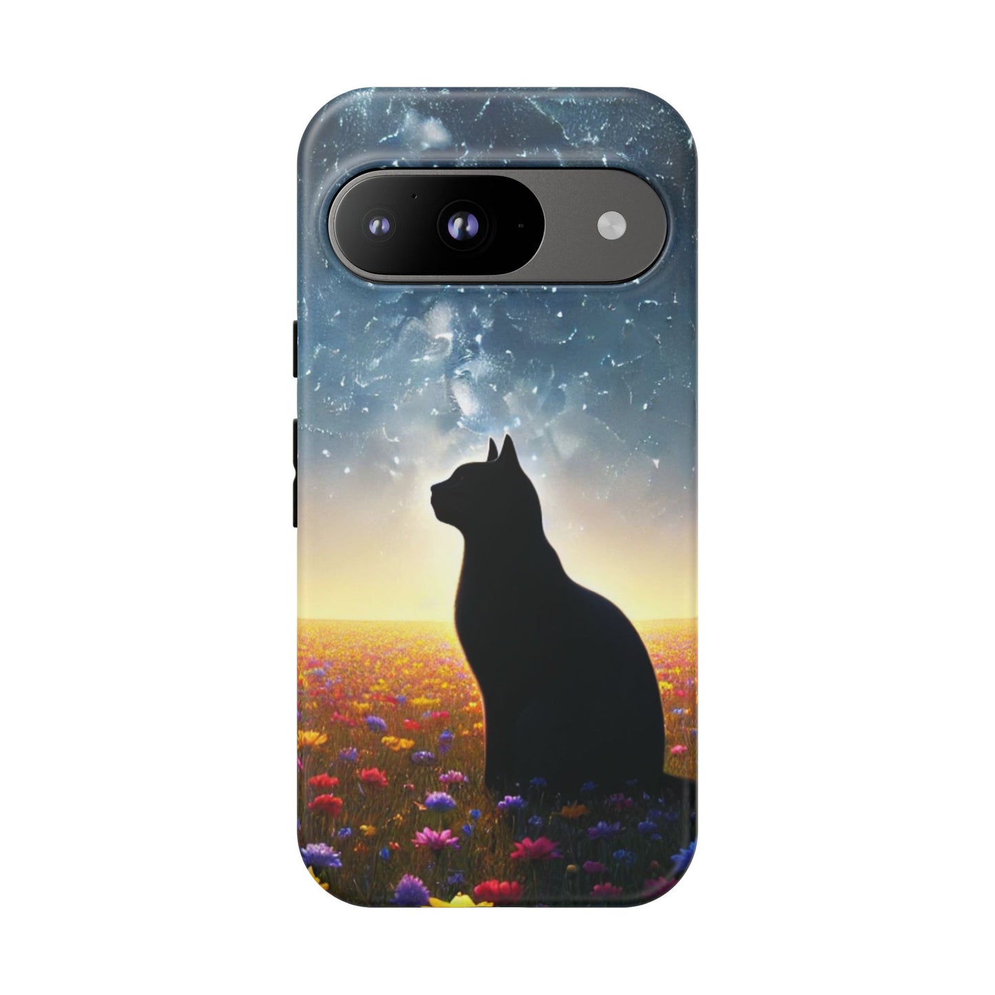 Cat Silhouette Phone Case | Floral Night Sky Design | Unique Gift, Cat Lover, Nature Lover, Birthday, Handmade