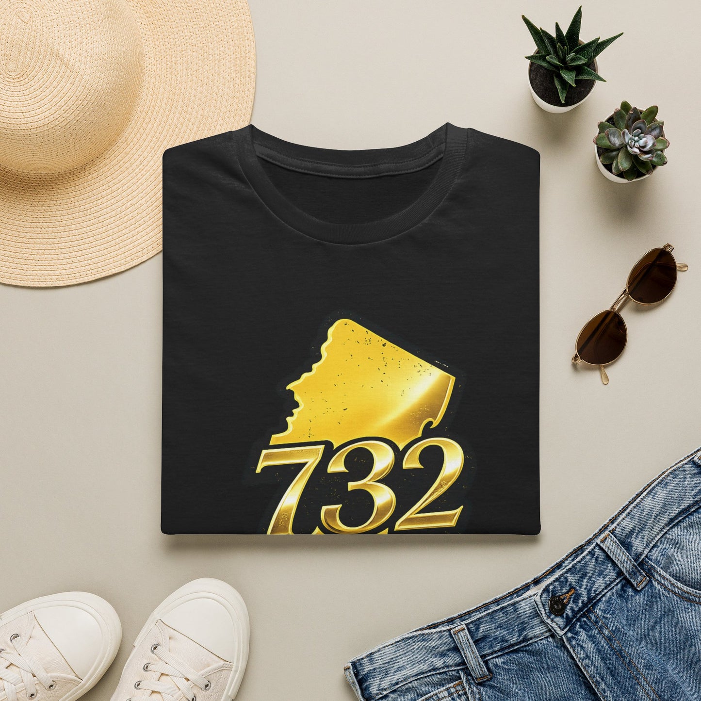 732 New Jersey Map T-Shirt — Gold State Pride Tee