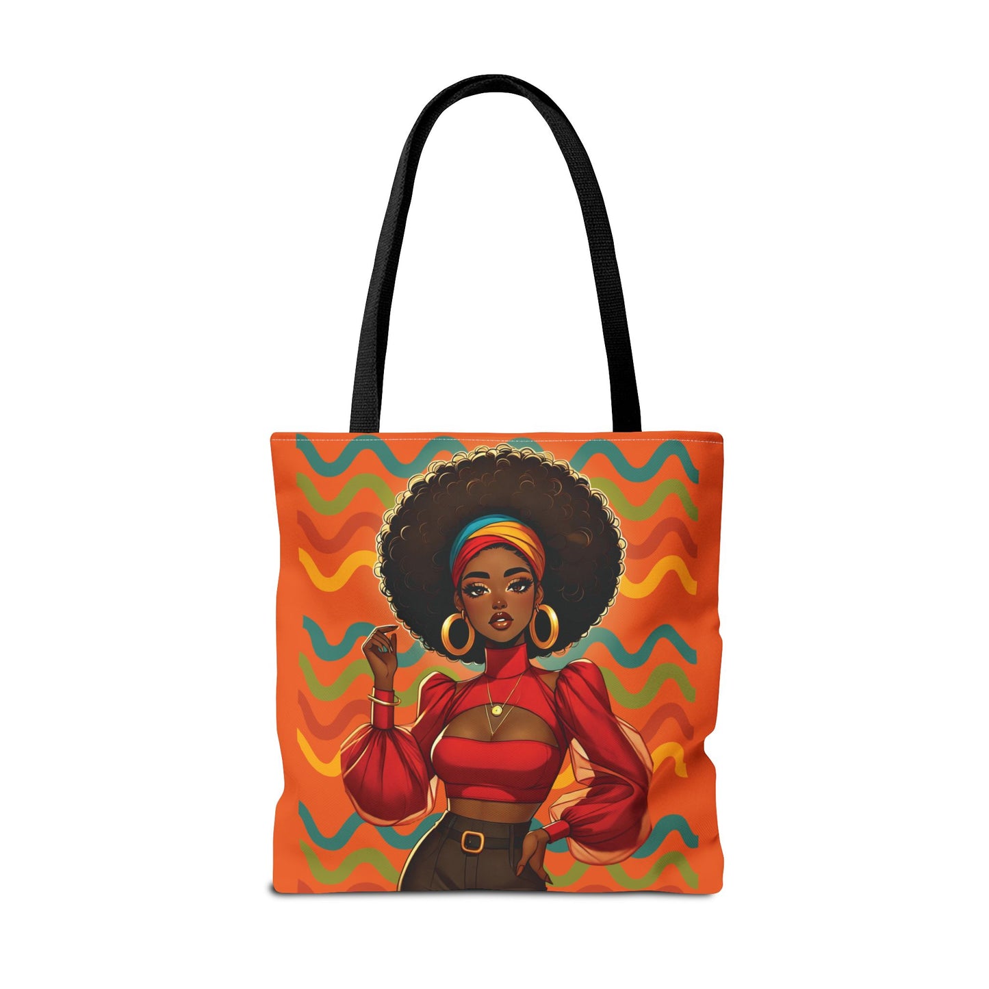 Afro Diva Fashion Tote Bag — Bold Retro Orange Art Print