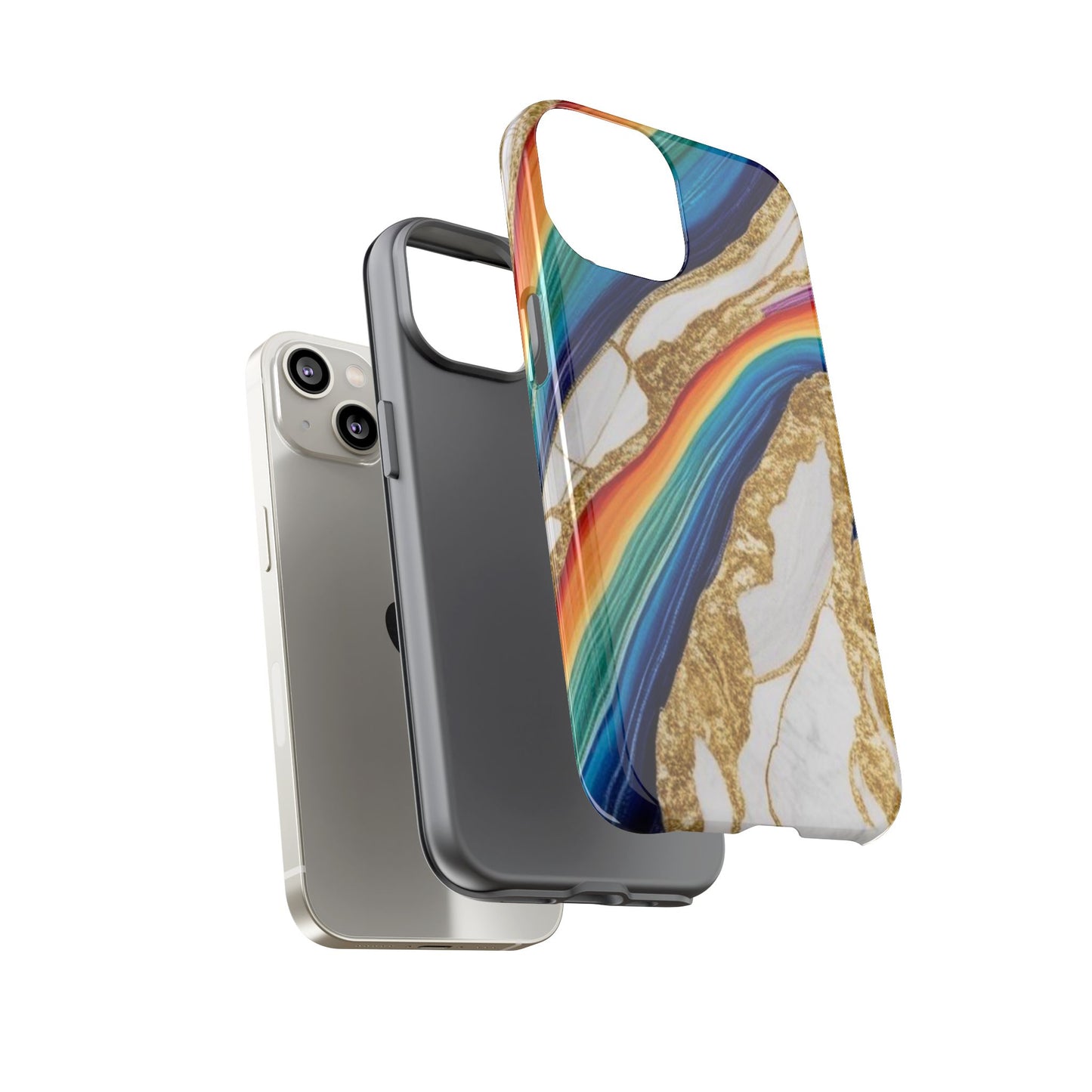Colorful Marble Phone Case with Rainbow Design, Tough Phone Cover, Customizable Gift, Trendy Cell Accessories, Unique Style