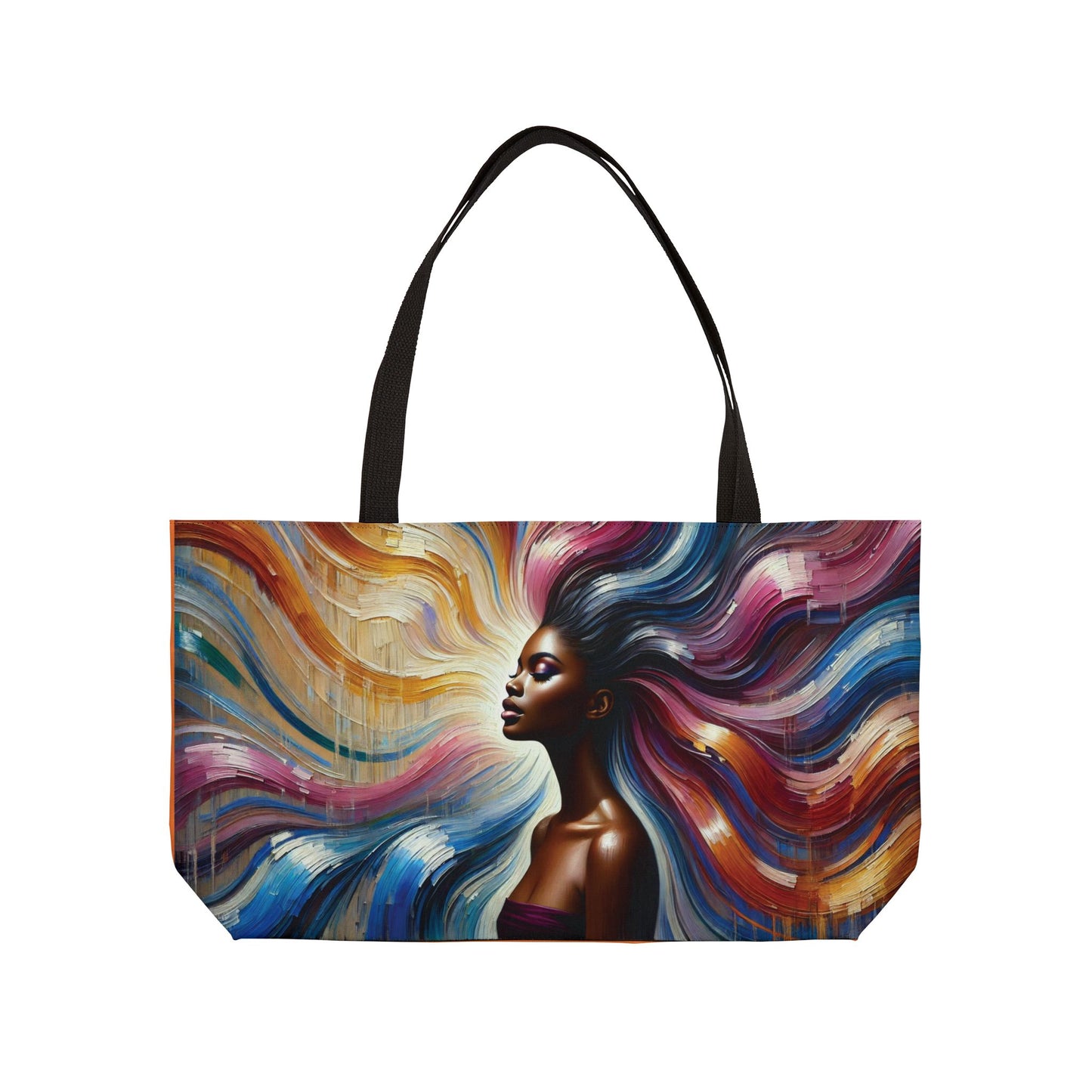 Afro Woman Colorful Waves Weekender Tote Bag | Artistic Portrait Beach Bag
