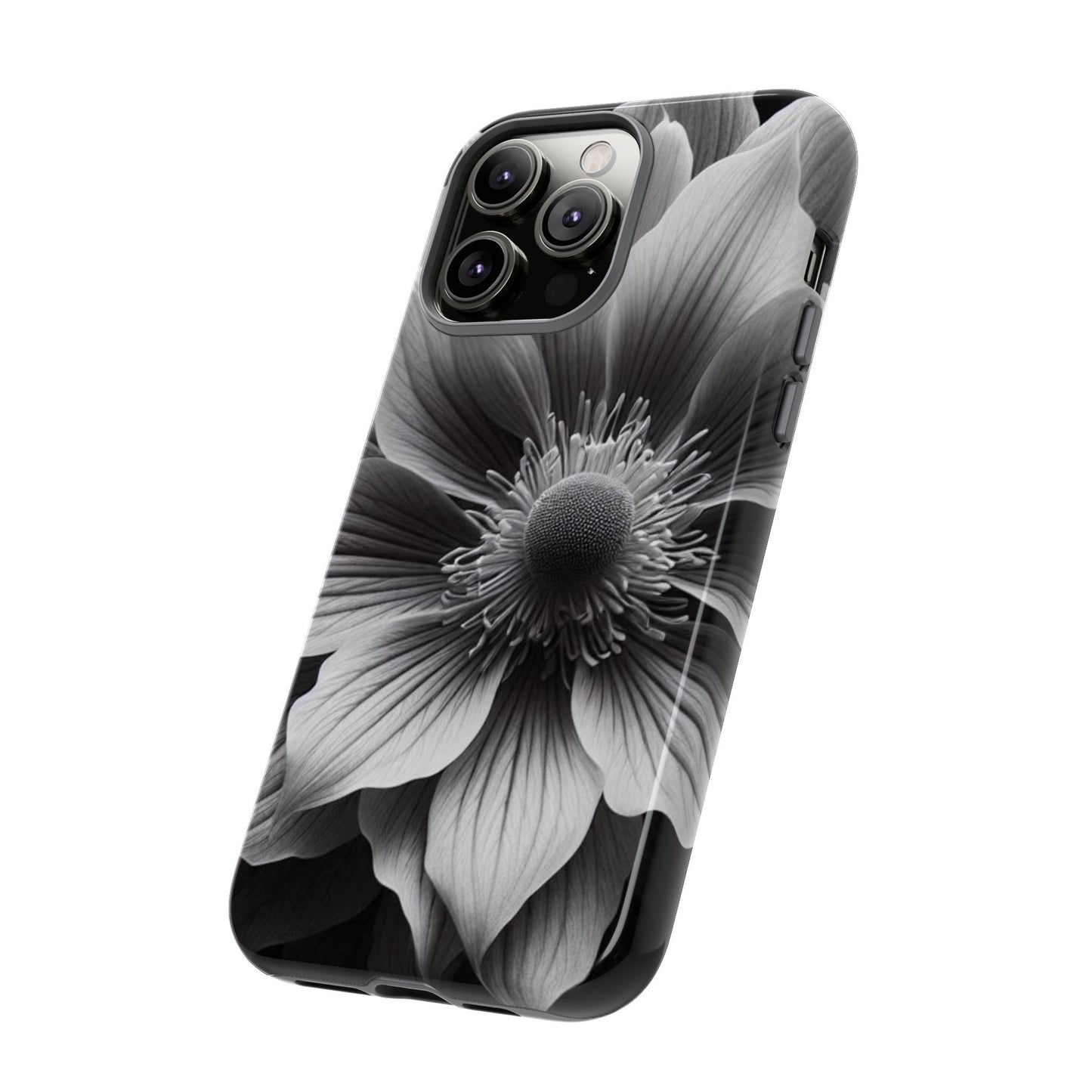 Floral Phone Case, Tough Cases with Elegant Black and White Flower Design, Unique Phone Accessories for Flower Lovers, Stylish Gift Idea,
