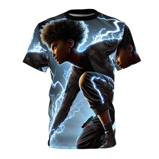 Electric Youth Graphic Tee — Lightning Superhero AOP Shirt