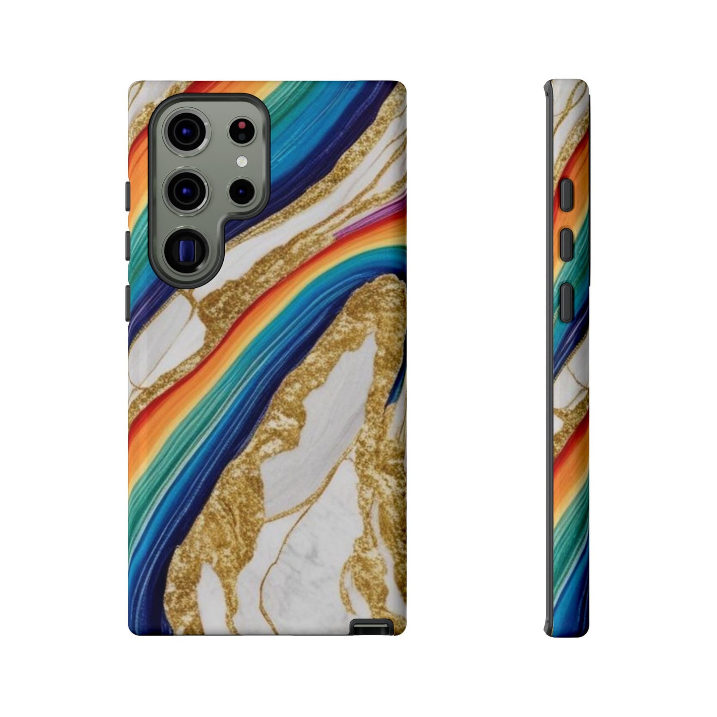 Colorful Marble Phone Case with Rainbow Design, Tough Phone Cover, Customizable Gift, Trendy Cell Accessories, Unique Style