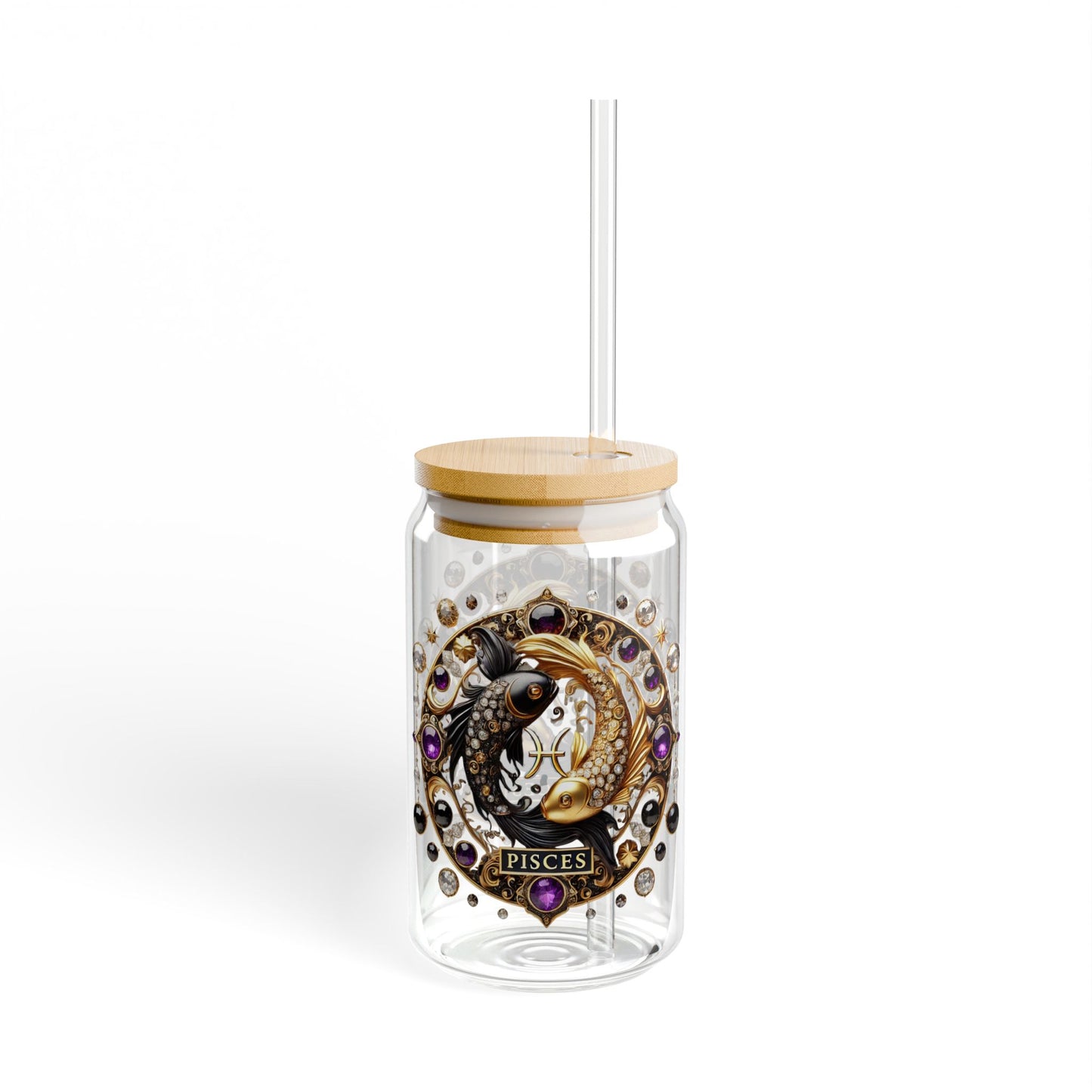 Astrology Sipper Glass | Unique Zodiac Drinkware for Pisces | Perfect Gift for Astrology Lovers | Eco-Friendly Glass Cup | 16oz Decor