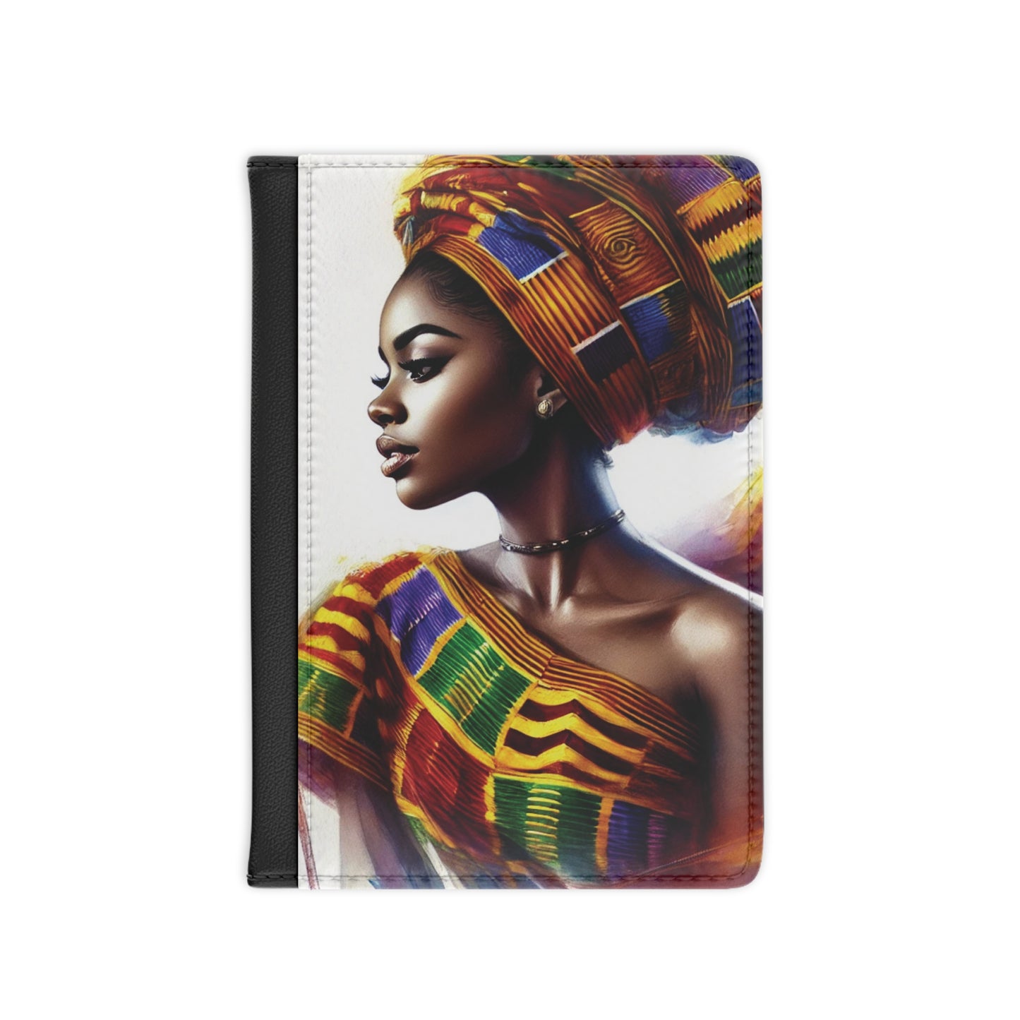 African Woman Portrait Passport Cover | Kente Headwrap Travel Accessory