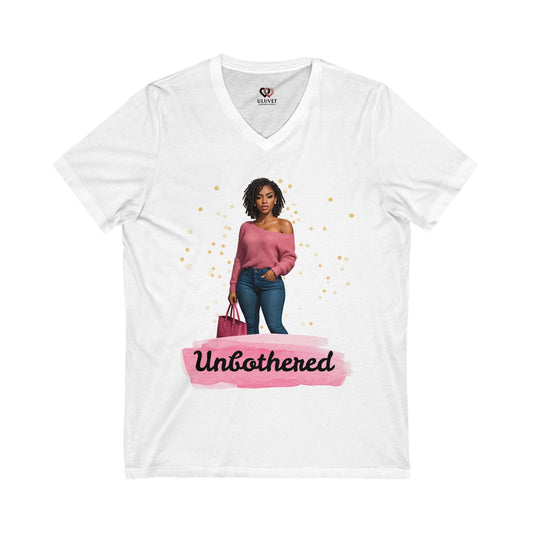 Casual Outings Unisex Jersey Tee, V-Neck Shirt for Self-Care Days, Gifts for Her, Confidence Wear, Comfortable Top for Any Occasion