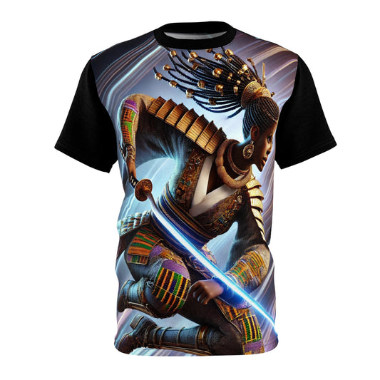 Warrior Queen Graphic Tee — Futuristic Kinetic African Warrior Design