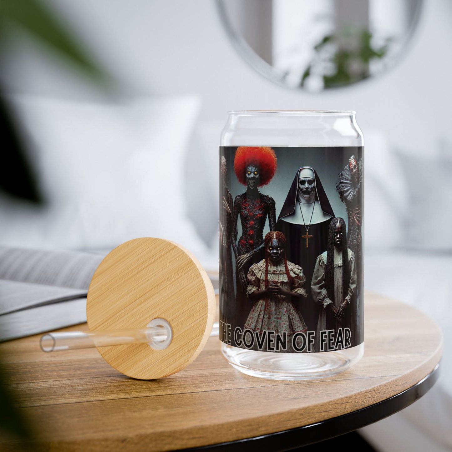 Coven Of Fear Sipper Glass, 16oz - Spooky Drinkware, Halloween Decor, Witchy Gift, Haunted Themed Party, Ghostly Beverage Container