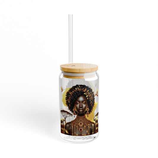 Sunflower Goddess Sipper Glass - 16oz Bamboo Lid & Straw