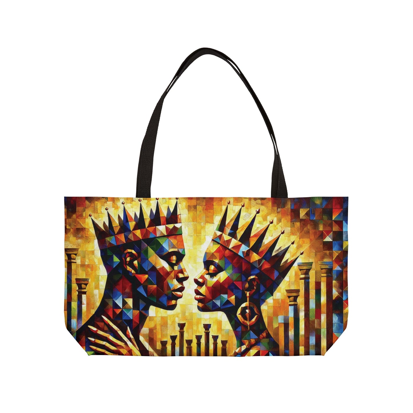 Regal Crowned Couple Weekender Tote Bag | Abstract Geometric Afrocentric Art