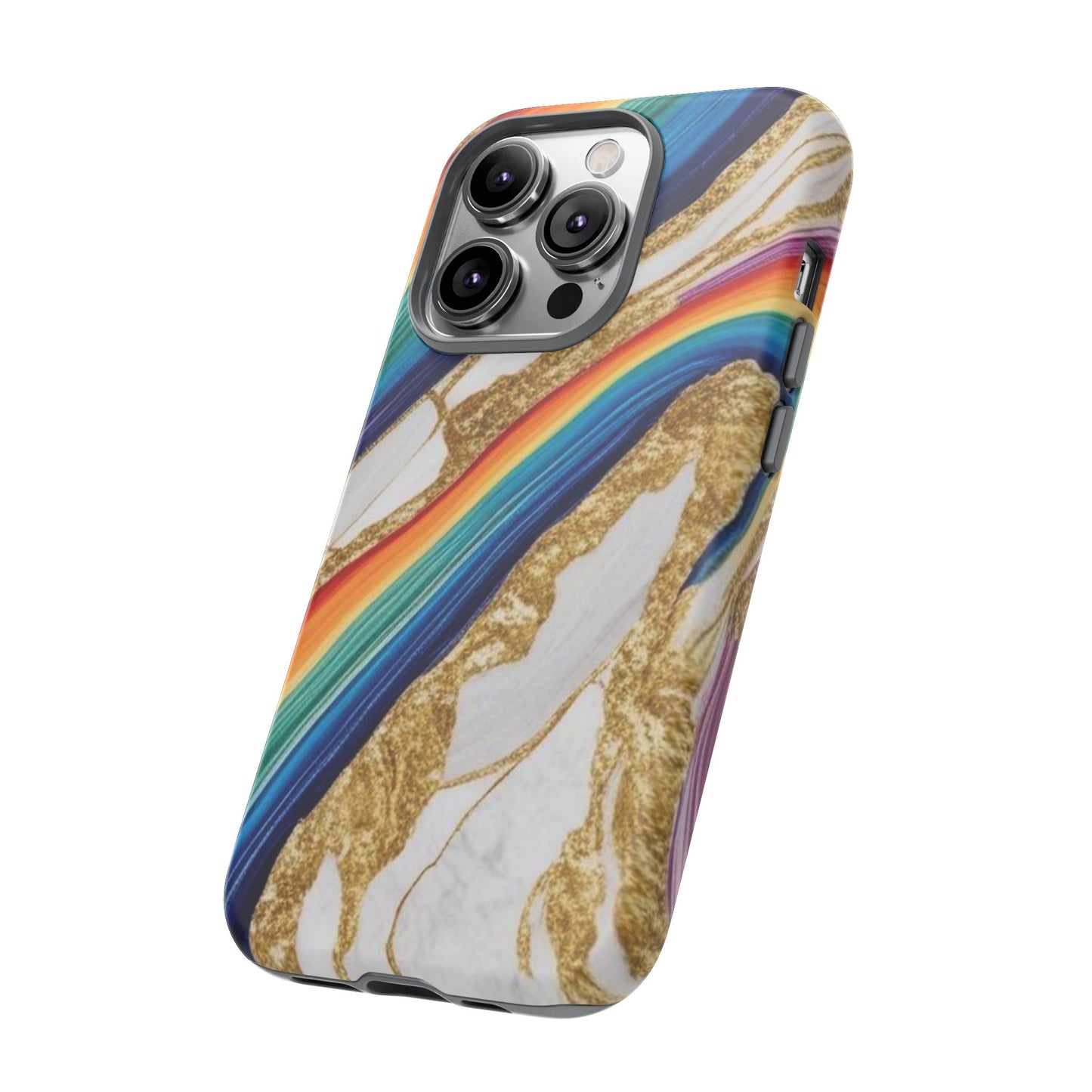Colorful Marble Phone Case with Rainbow Design, Tough Phone Cover, Customizable Gift, Trendy Cell Accessories, Unique Style