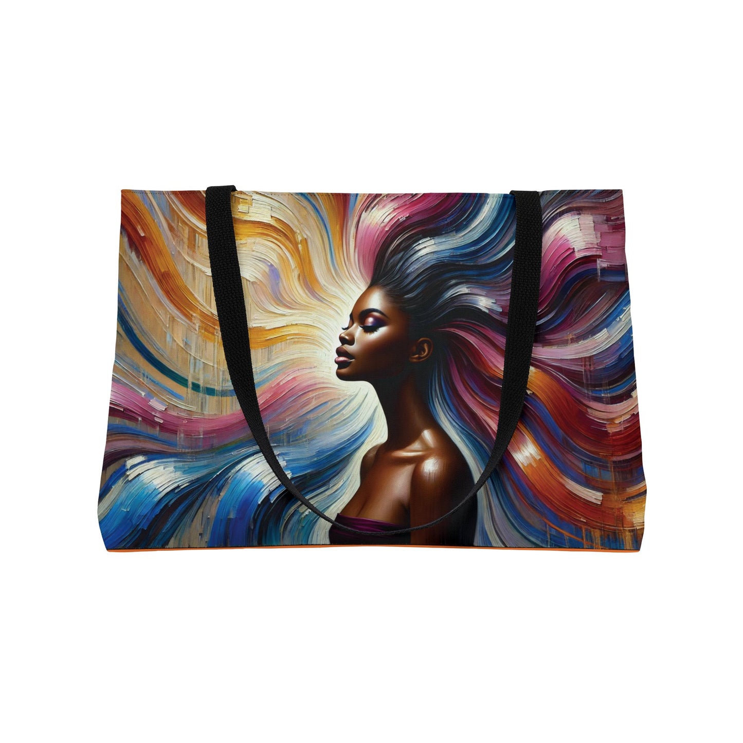 Afro Woman Colorful Waves Weekender Tote Bag | Artistic Portrait Beach Bag