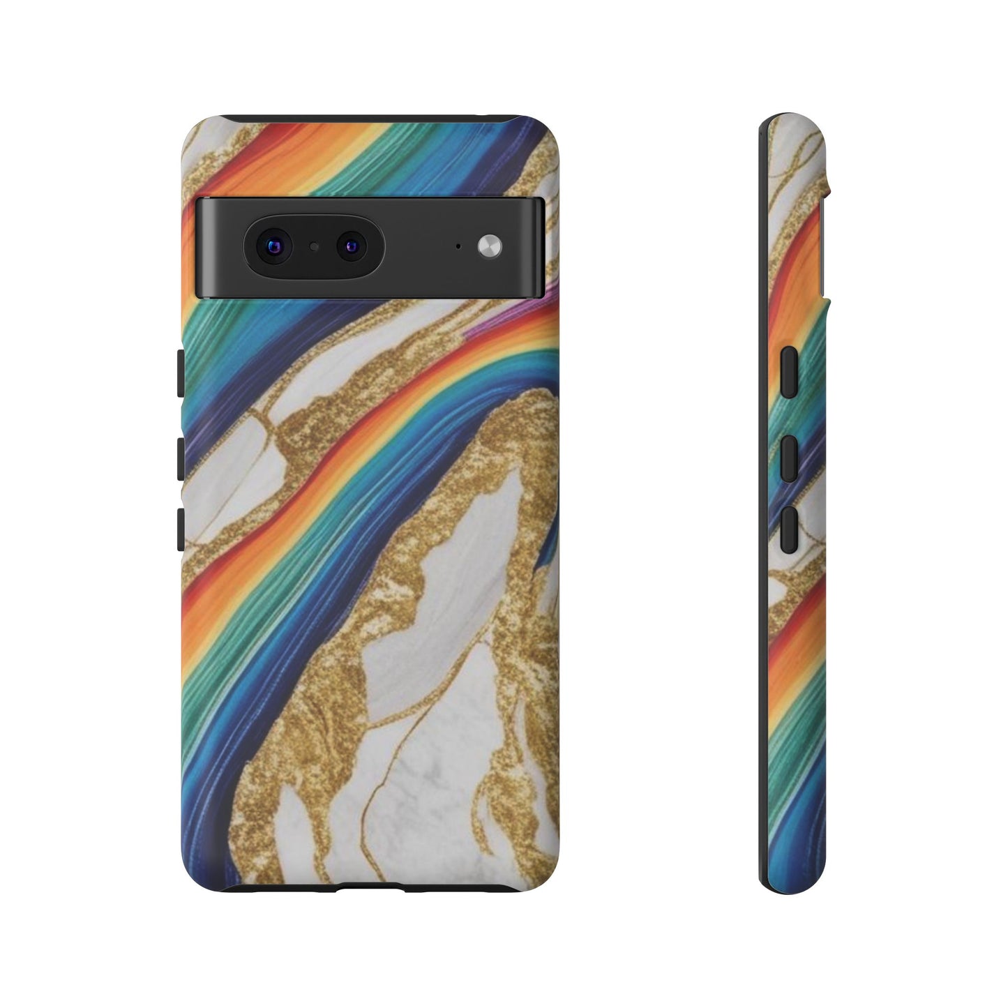 Colorful Marble Phone Case with Rainbow Design, Tough Phone Cover, Customizable Gift, Trendy Cell Accessories, Unique Style