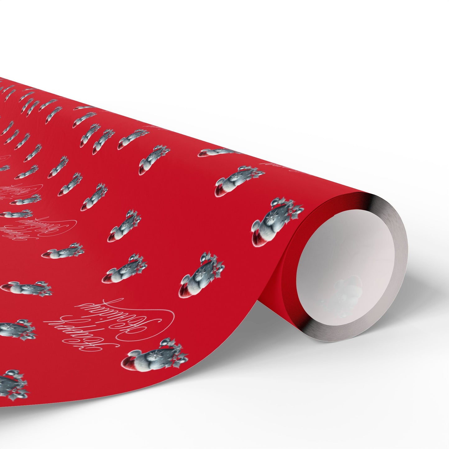 Festive Wrapping Paper Roll - Red with Holiday Patterns