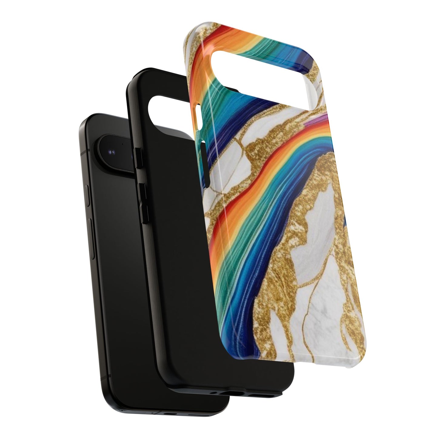 Colorful Marble Phone Case with Rainbow Design, Tough Phone Cover, Customizable Gift, Trendy Cell Accessories, Unique Style