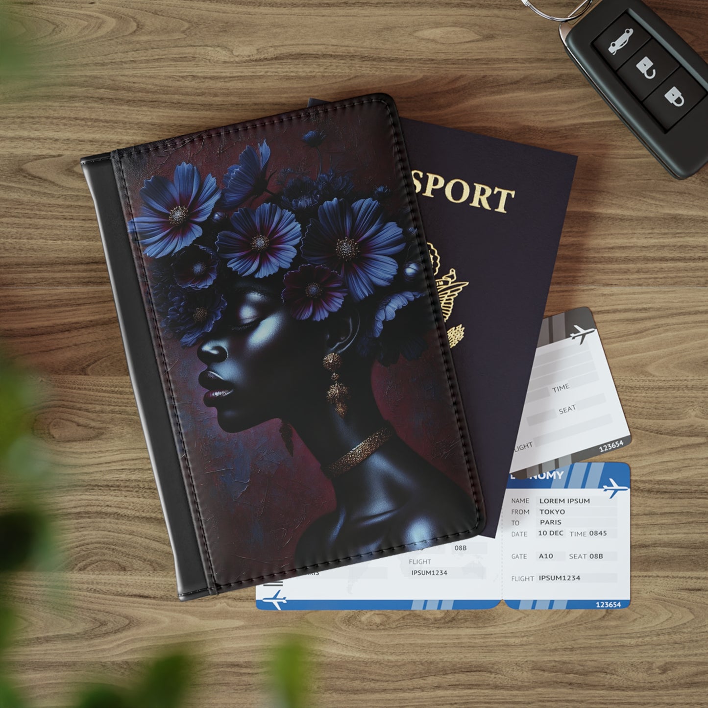 Afro Floral Profile Passport Cover | Black Woman Silhouette, Purple Flowers