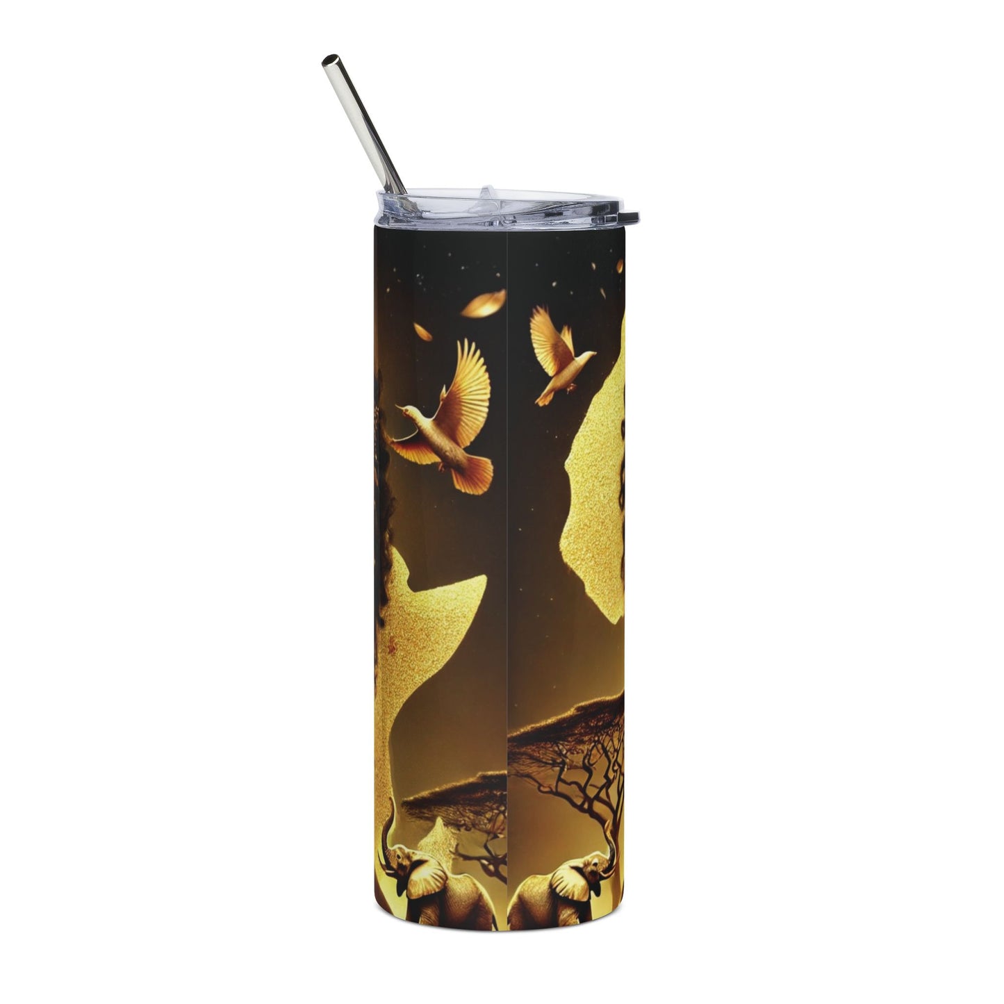 20oz Stainless Tumbler — Regal African Queen Portrait, Gold Accents