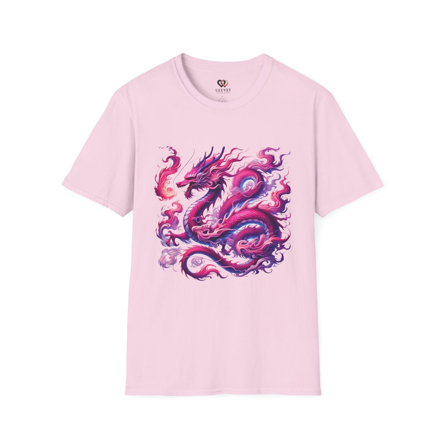 Pink Dragon Unisex Softstyle T-Shirt, Dragon Lover Tee, Mythical Creature Shirt, Fantasy Graphic Top, Cute Magical Animal Apparel