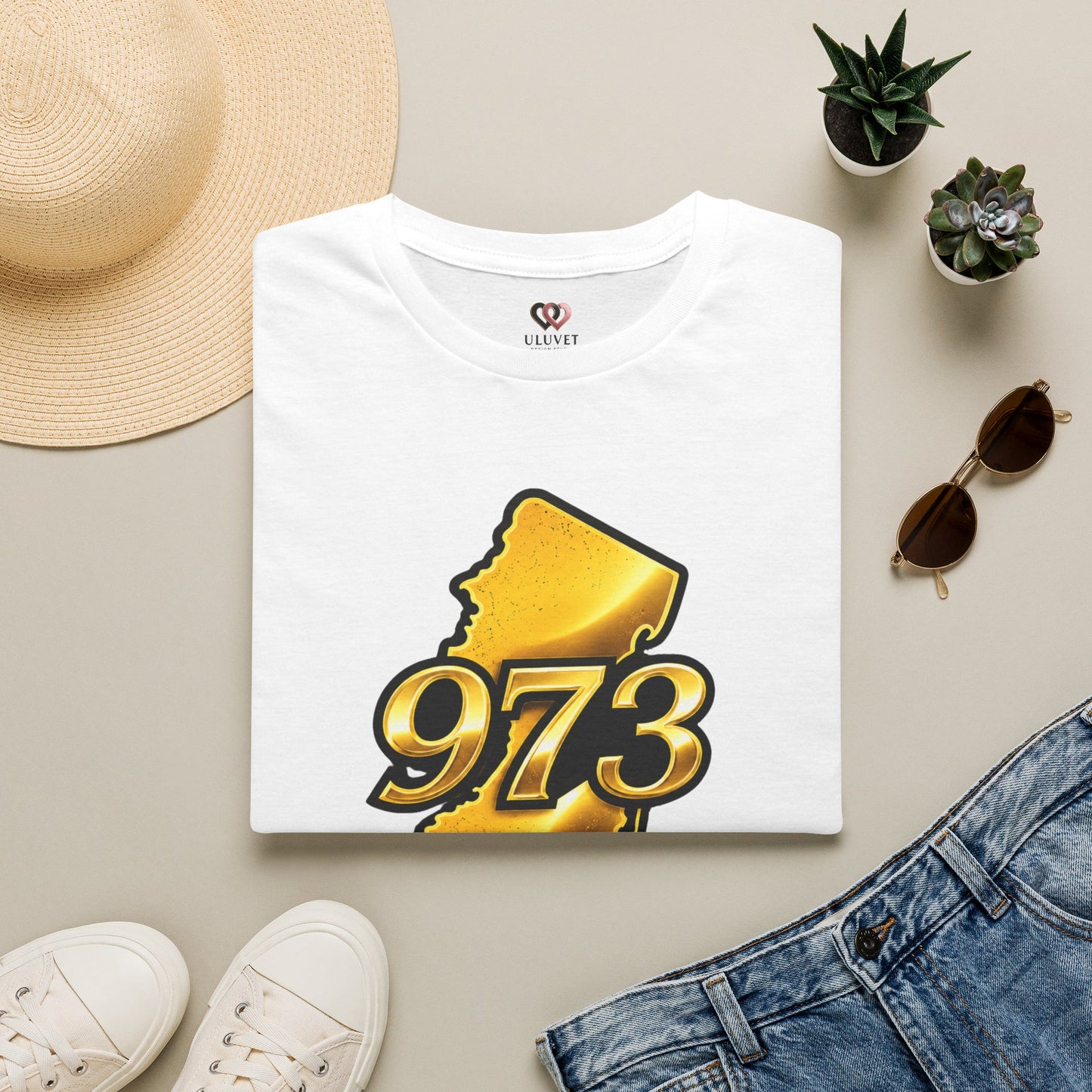 973 New Jersey State T-Shirt — Gold Jersey Area Code Tee