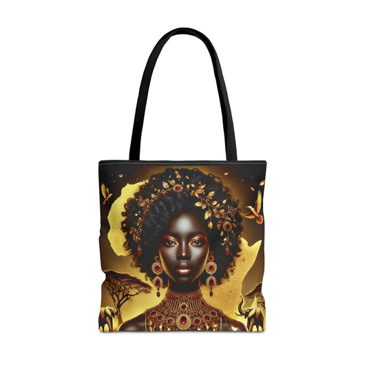 African Goddess Art Tote Bag – Gold Afrocentric Portrait Tote