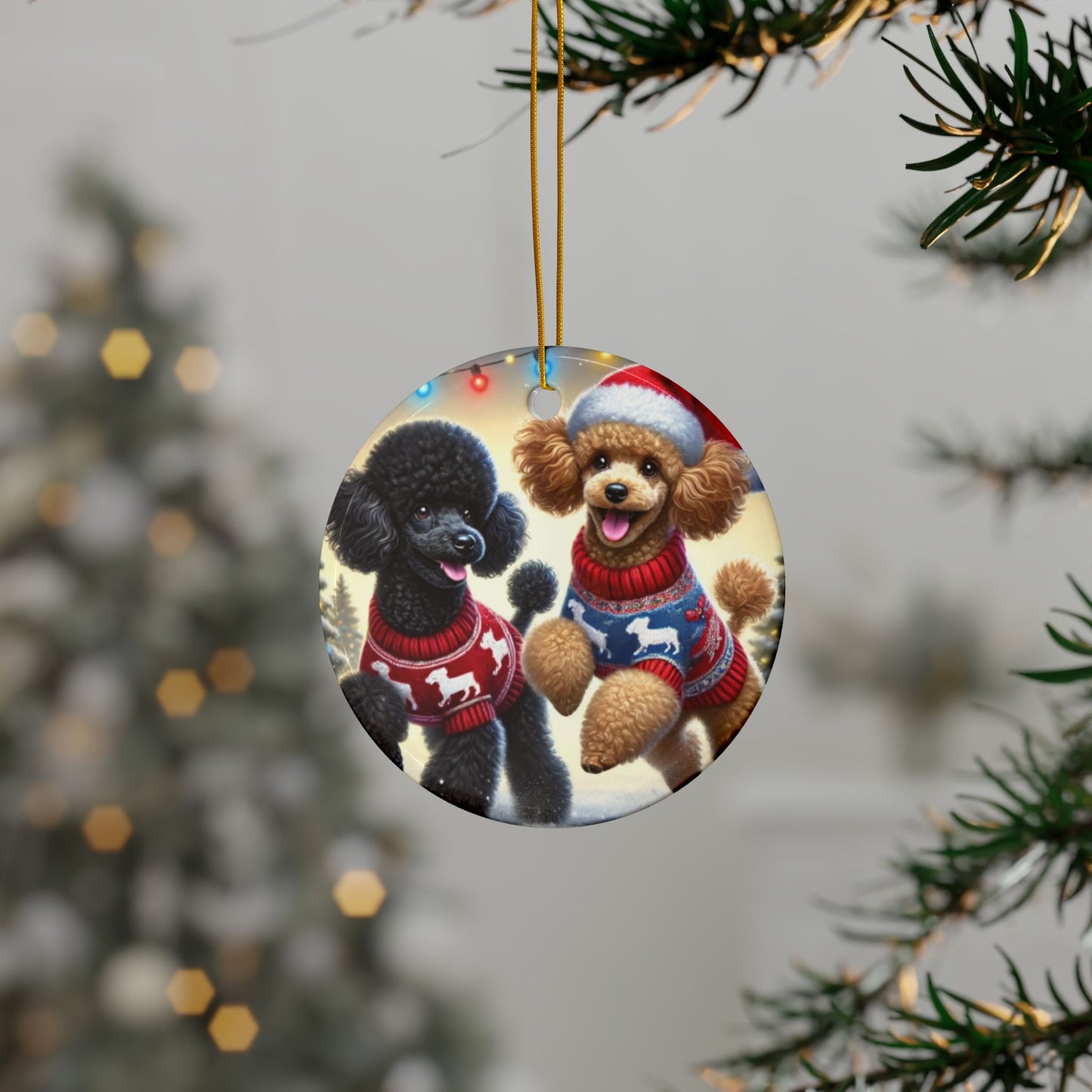 Festive Ceramic Dog Ornaments - 2-Sided Print for Holiday Cheer