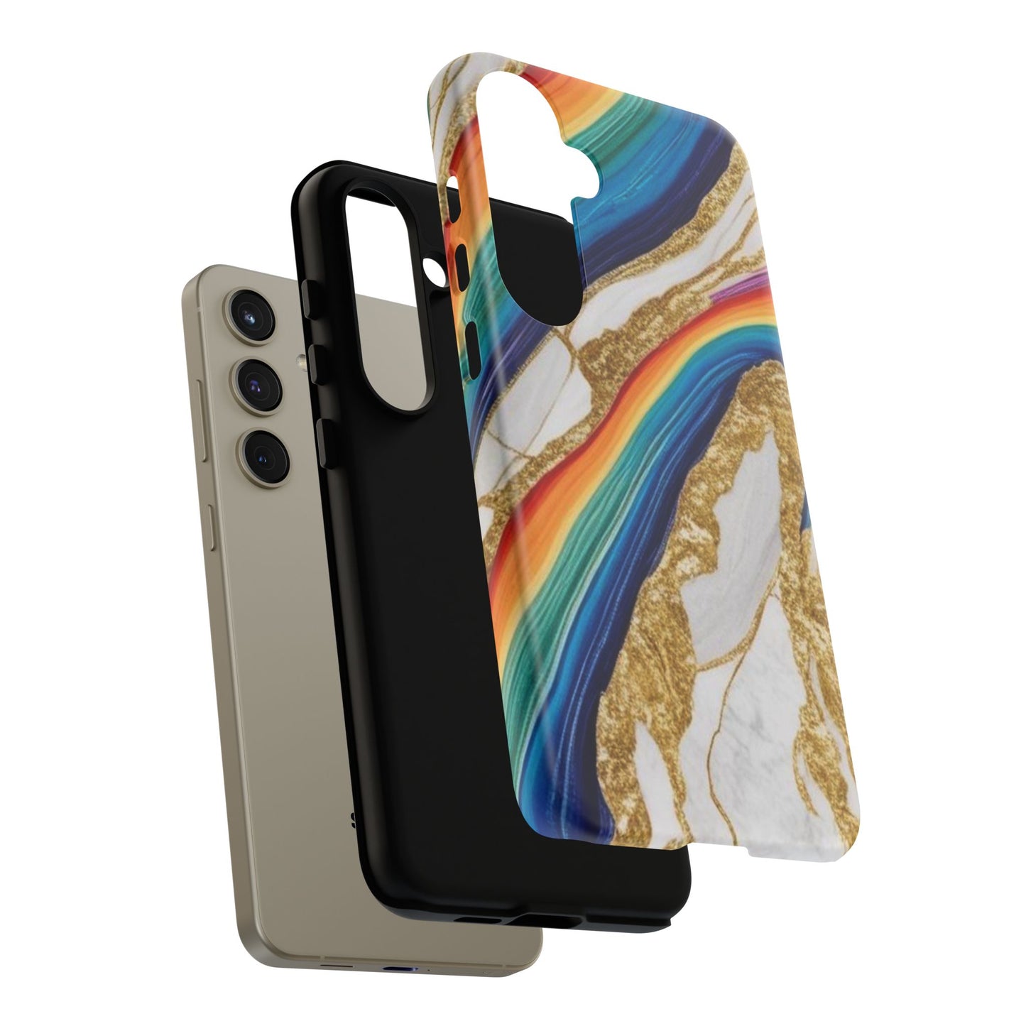 Colorful Marble Phone Case with Rainbow Design, Tough Phone Cover, Customizable Gift, Trendy Cell Accessories, Unique Style