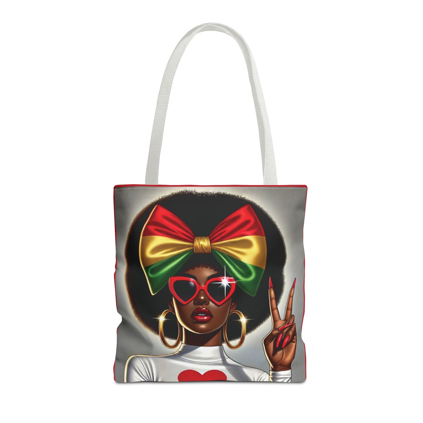 Afro Girl with Rasta Bow Tote Bag | Black Woman Illustration, Peace Sign