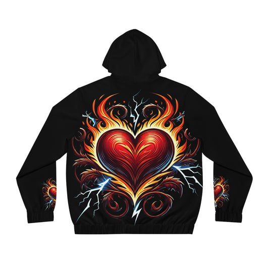 Heartfelt Flame unisex s Full-Zip Hoodie, Gift for Him, Casual Outerwear, Heart Design, Valentine's Day, Festival Style