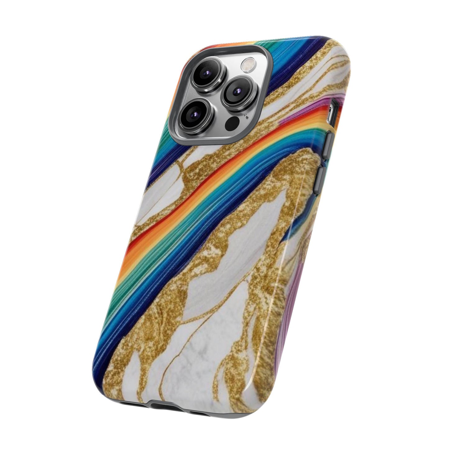 Colorful Marble Phone Case with Rainbow Design, Tough Phone Cover, Customizable Gift, Trendy Cell Accessories, Unique Style