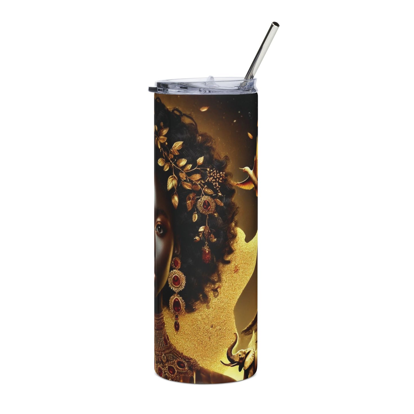 20oz Stainless Tumbler — Regal African Queen Portrait, Gold Accents