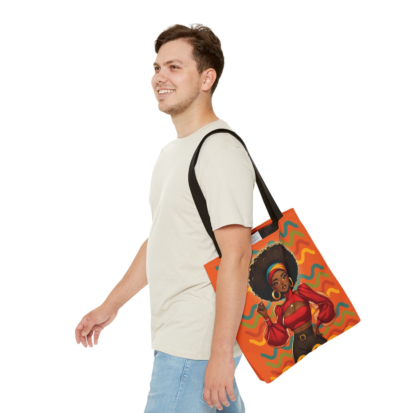 Afro Diva Fashion Tote Bag — Bold Retro Orange Art Print