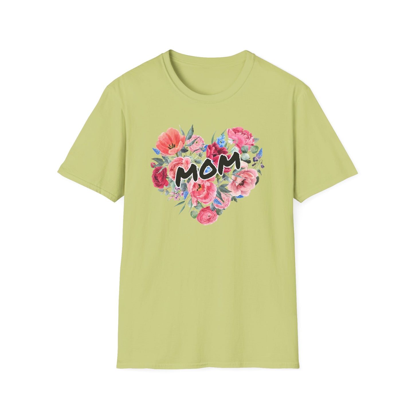 Mom Floral Heart T-Shirt, Perfect Gift for Mother's Day, Family Reunion, Spring Outing, Casual Wear, Floral Design