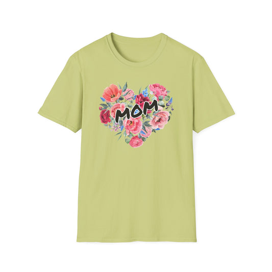 Mom Floral Heart T-Shirt, Perfect Gift for Mother's Day, Family Reunion, Spring Outing, Casual Wear, Floral Design