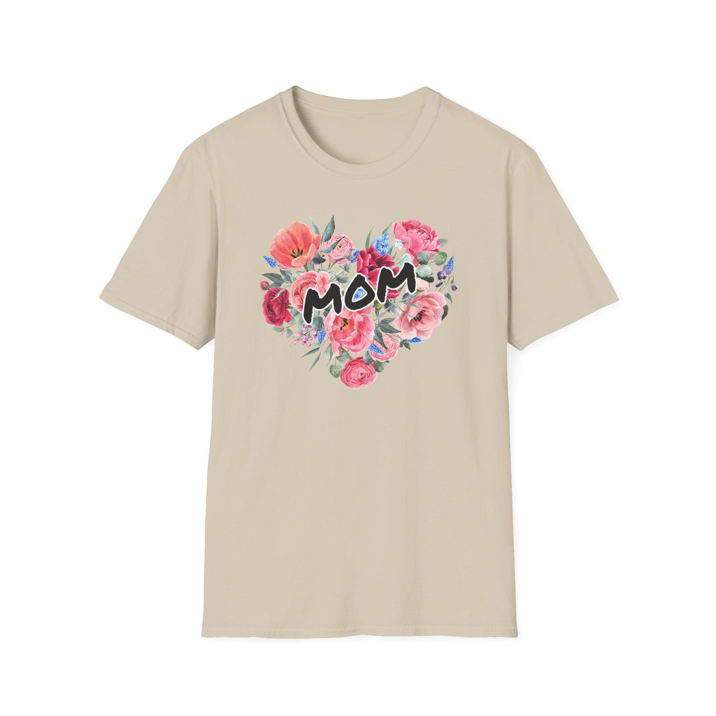 Mom Floral Heart T-Shirt, Perfect Gift for Mother's Day, Family Reunion, Spring Outing, Casual Wear, Floral Design