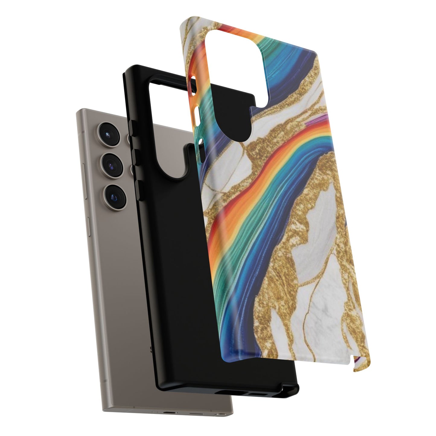 Colorful Marble Phone Case with Rainbow Design, Tough Phone Cover, Customizable Gift, Trendy Cell Accessories, Unique Style
