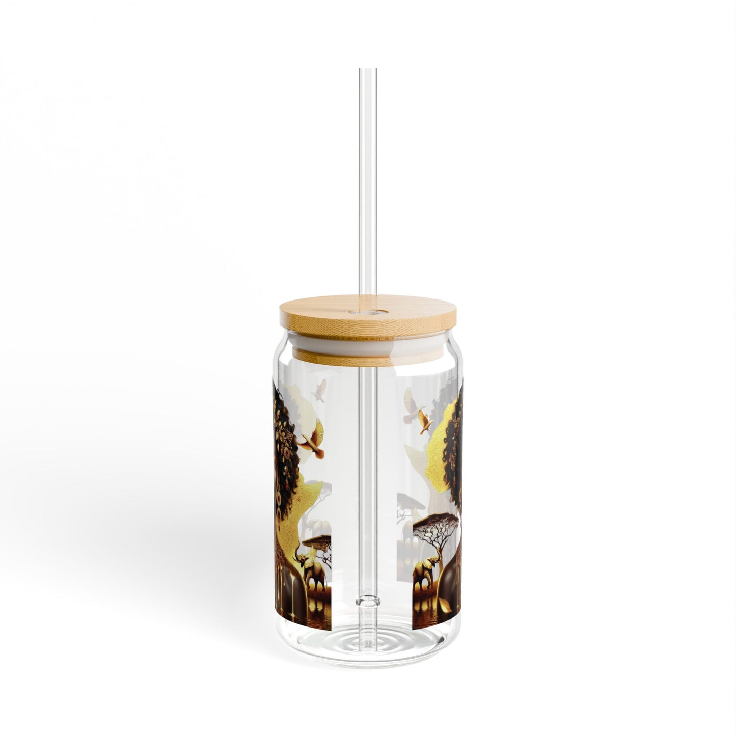 Sunflower Goddess Sipper Glass - 16oz Bamboo Lid & Straw