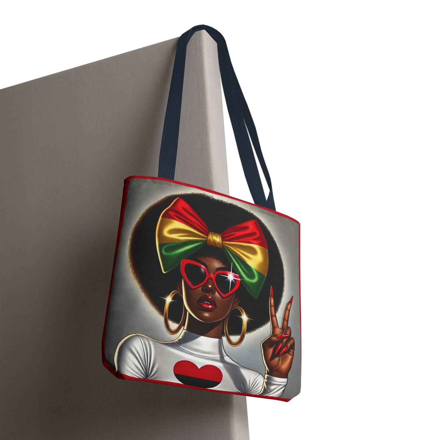 Afro Girl with Rasta Bow Tote Bag | Black Woman Illustration, Peace Sign