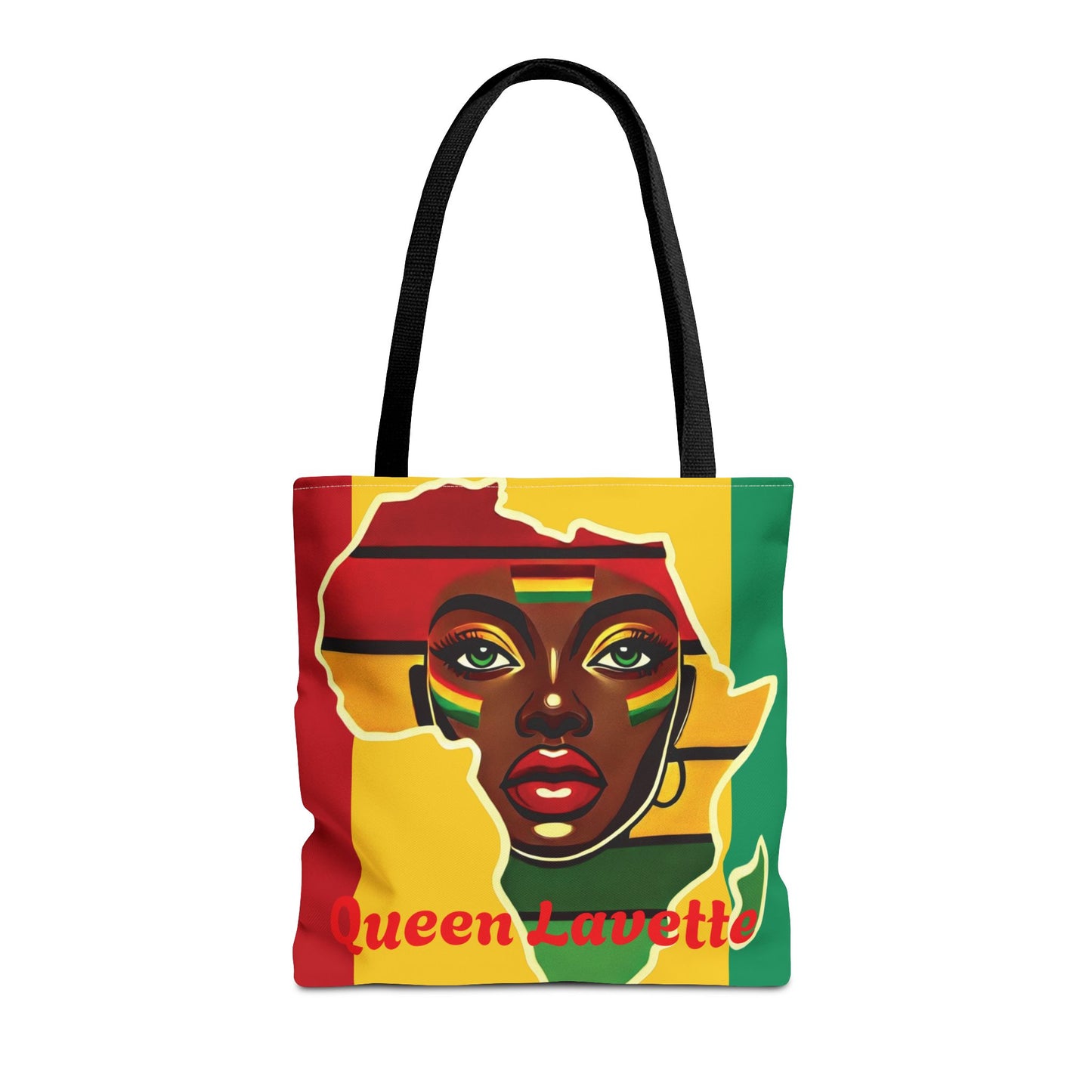 African Queen Face Tote Bag | Rasta Flag Colors, Pan-African Map Artwork
