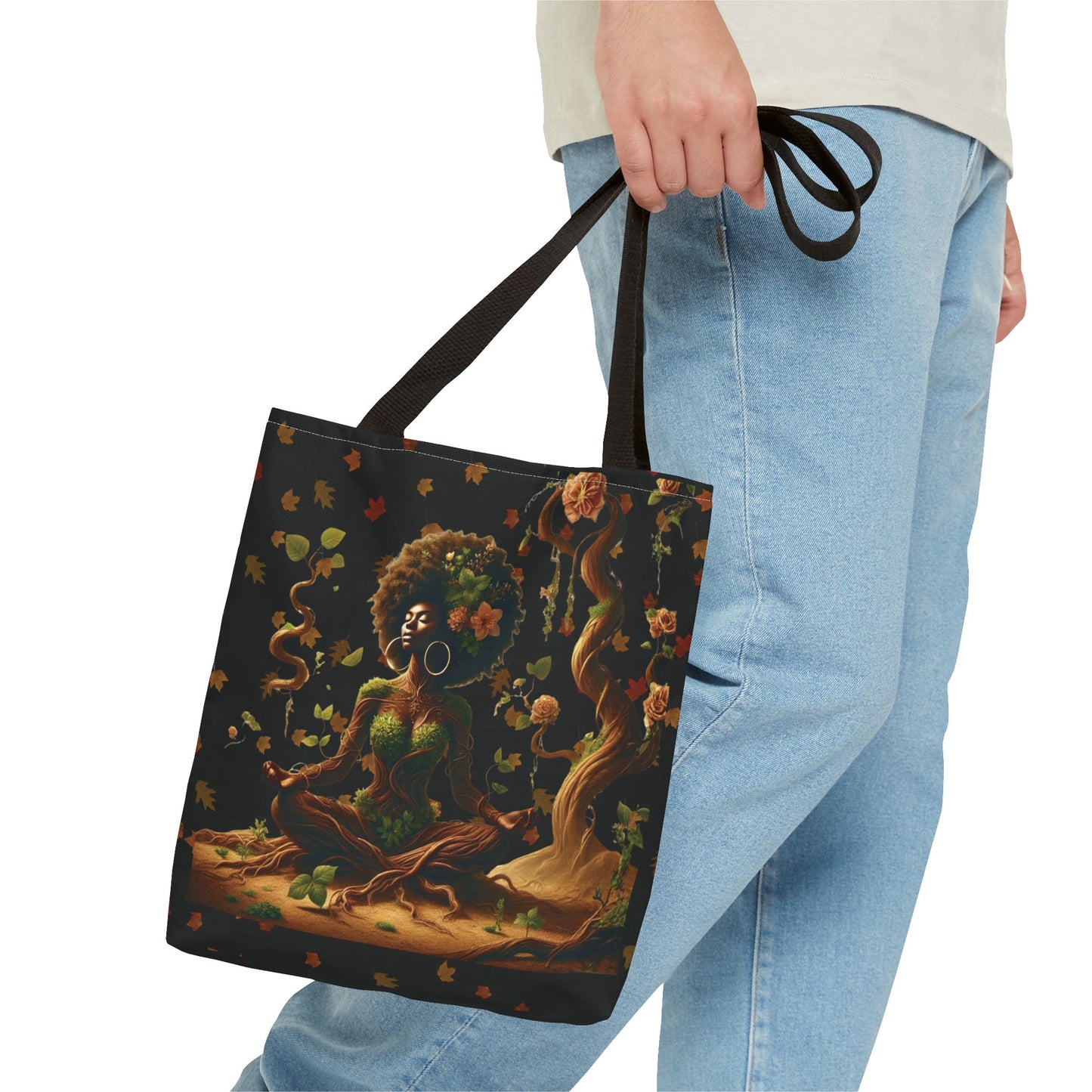 Afro Goddess Meditation Tote Bag | Botanical Meditation Artwork