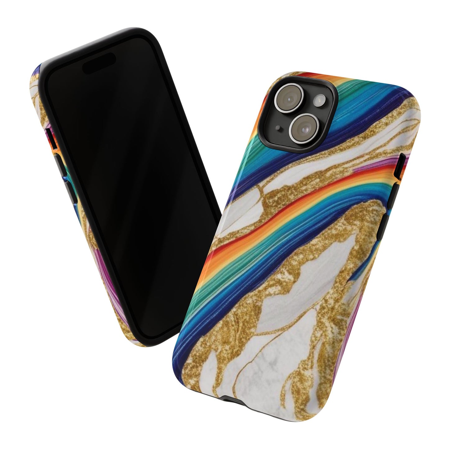 Colorful Marble Phone Case with Rainbow Design, Tough Phone Cover, Customizable Gift, Trendy Cell Accessories, Unique Style