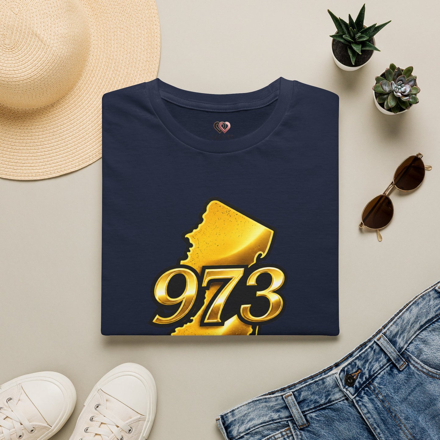 973 New Jersey State T-Shirt — Gold Jersey Area Code Tee