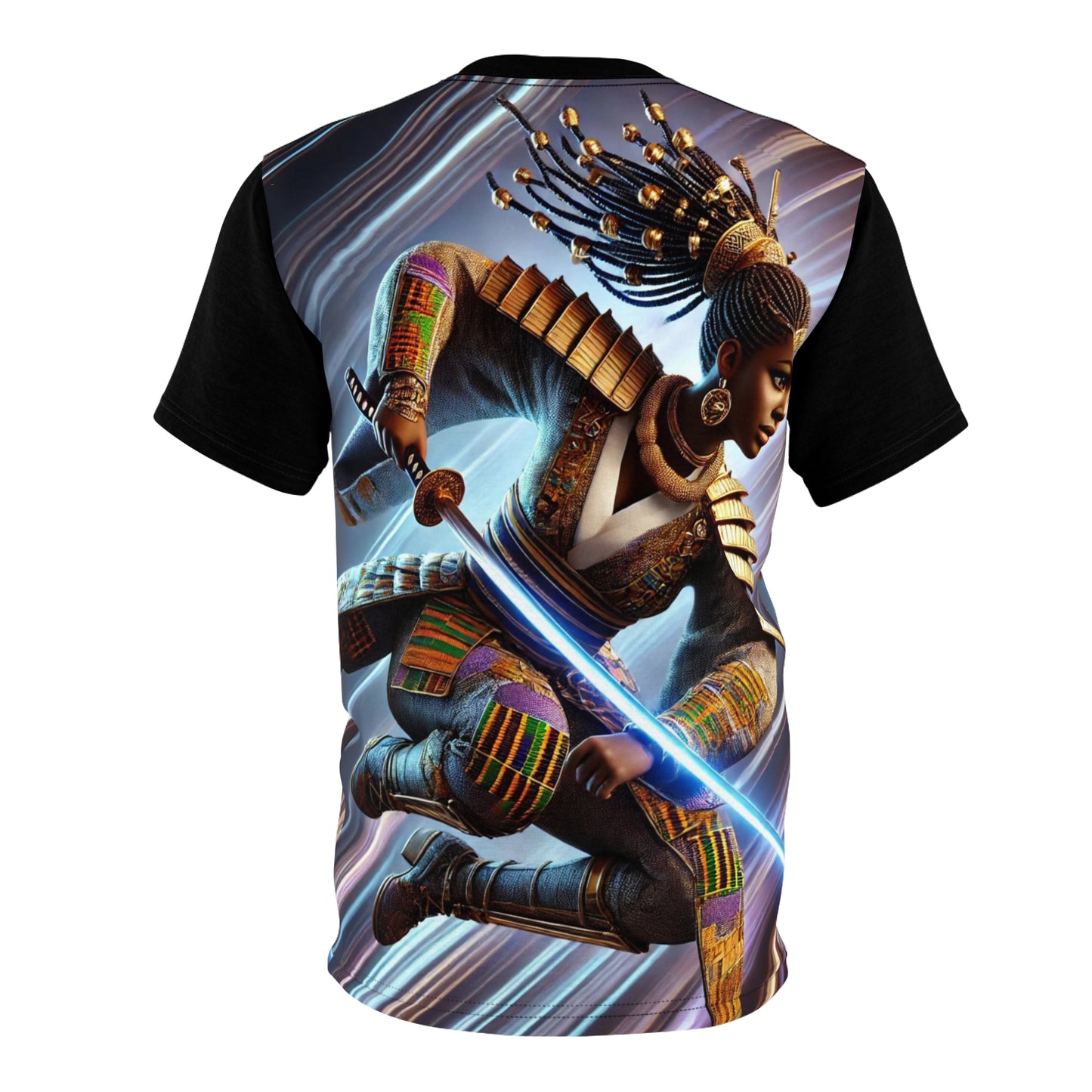 Warrior Queen Graphic Tee — Futuristic Kinetic African Warrior Design