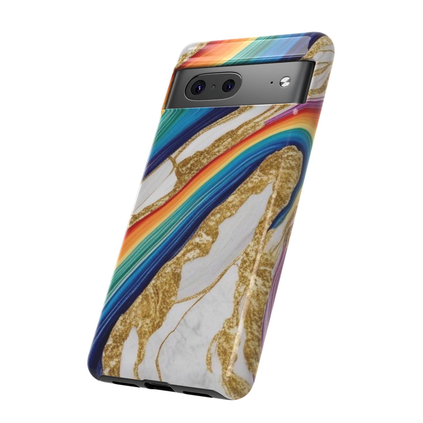 Colorful Marble Phone Case with Rainbow Design, Tough Phone Cover, Customizable Gift, Trendy Cell Accessories, Unique Style