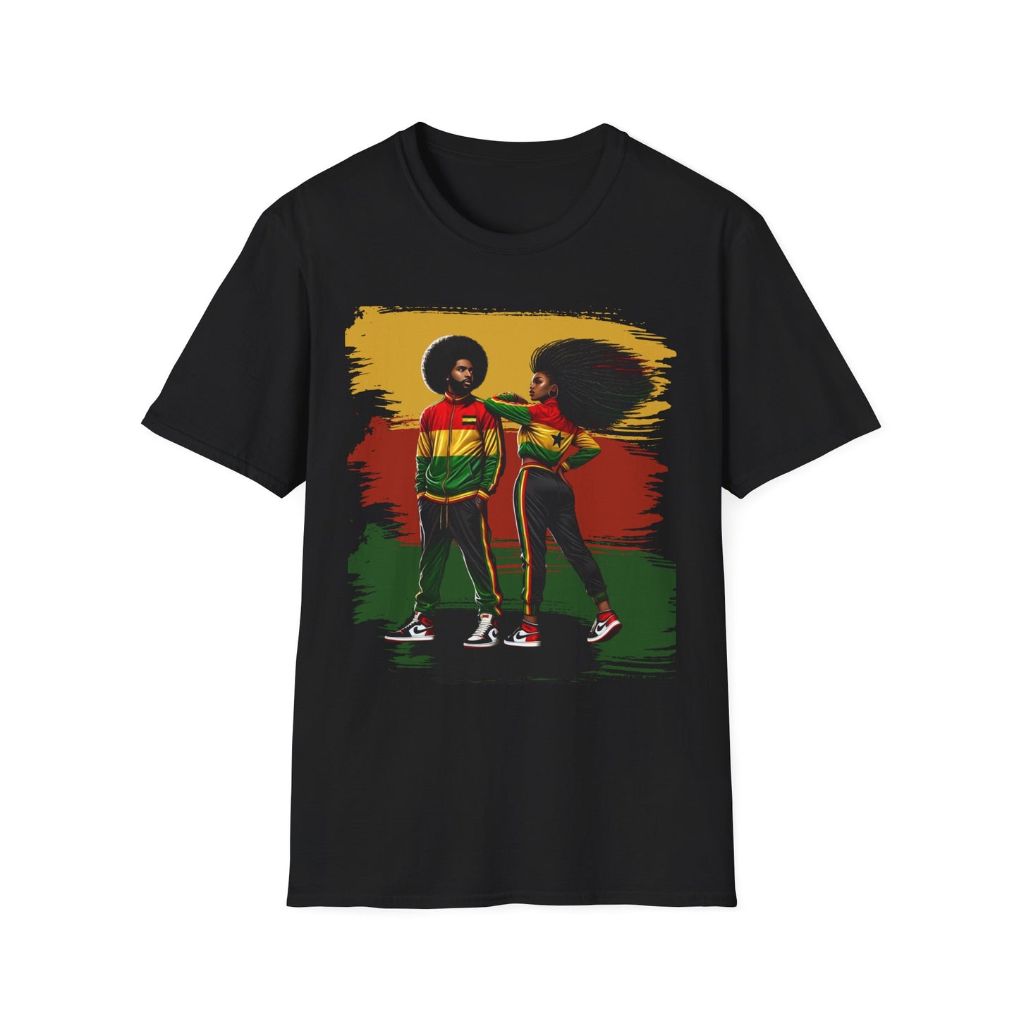 Afro Retro Couple T-Shirt — Rasta Colors Urban Pride Tee