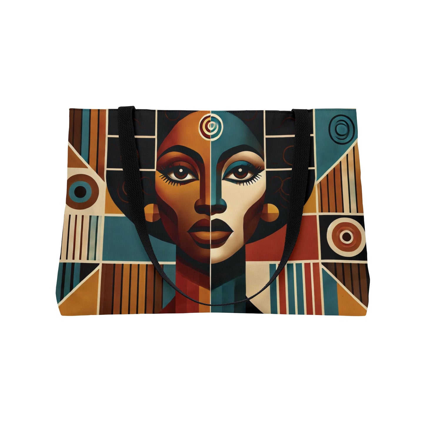 Afrocentric Geometric Portrait Weekender Tote Bag | Retro Abstract Pattern